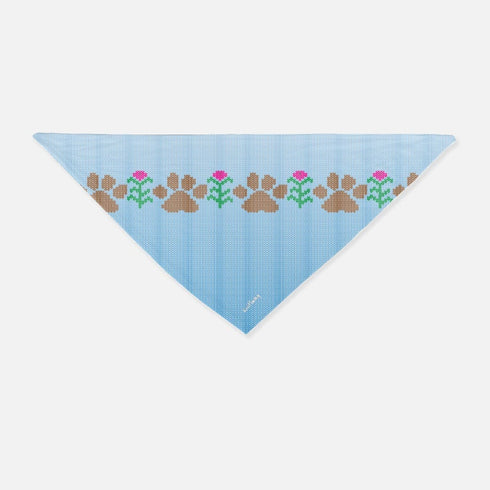 Springtime Dog Bandana Paw Prints and Flowers, Knitting dog, fair isle bandana, floral bandana, paw prints bandana